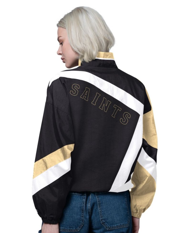 Women's Black/Gold New Orleans Saints Vintage 1st Quarter Full-Zip Windbreaker