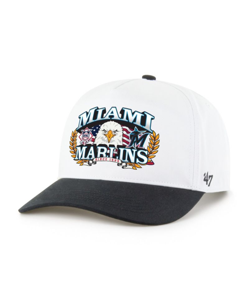 Men's White/Black Miami Marlins Americana Eagle Hitch Adjustable Hat