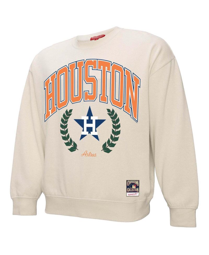 Women's Cream Houston Astros Cooperstown Collection Laurel Crew Pullover Sweatshirt