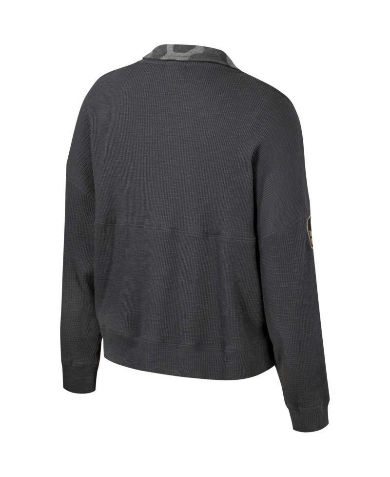 Women's Heather Charcoal Oregon Ducks OHT Military Appreciation Payback Henley Thermal Sweatshirt