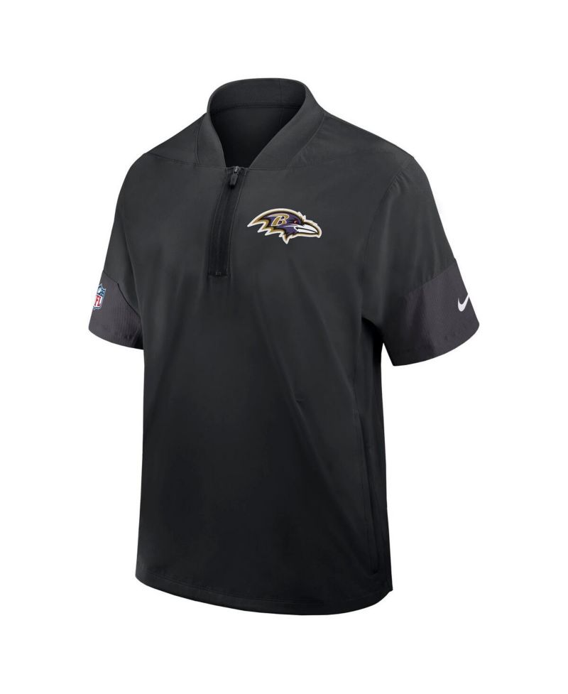 Men's Black Baltimore Ravens Sideline Short Sleeve Quarter-Zip Performance Coach Jacket