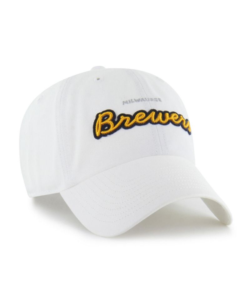 Women's White Milwaukee Brewers Trendy Script Clean Up Adjustable Hat