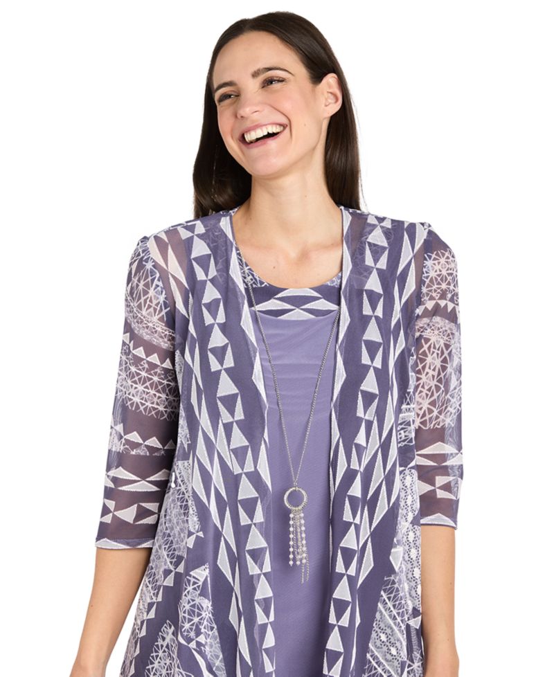 Petite Two Piece Printed Scoop Neck Sleeveless A-Line 2-Piece Dress and Jacket