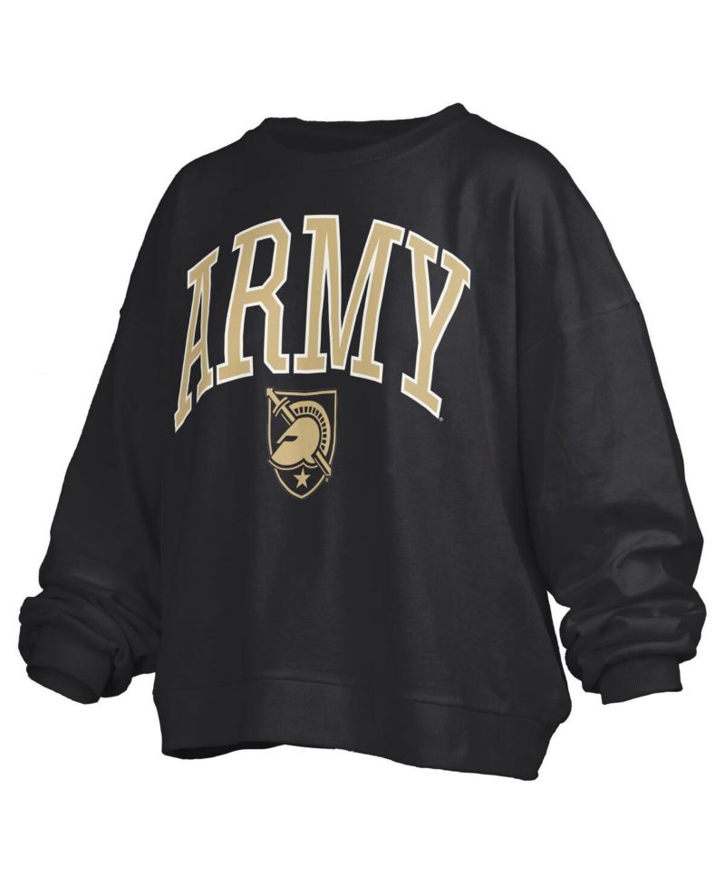 Women's Black Army Black Knights Janise Arch Over Logo Waist Length Oversized Pullover Sweatshirt