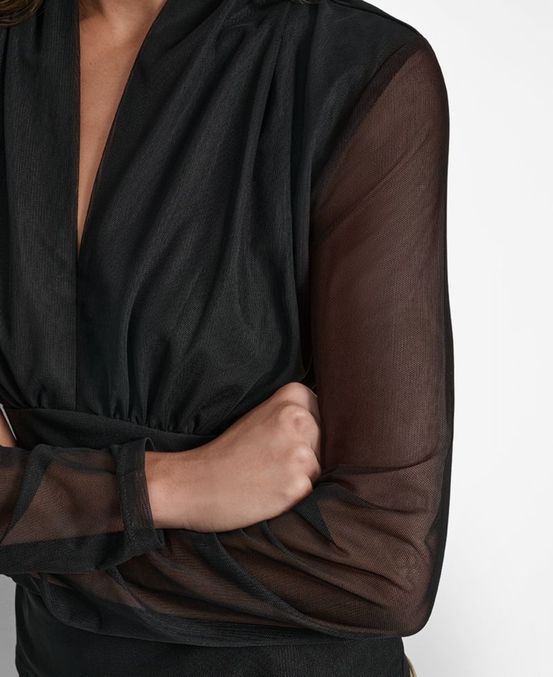 Women's Mesh V-Neck Long-Sleeve Top