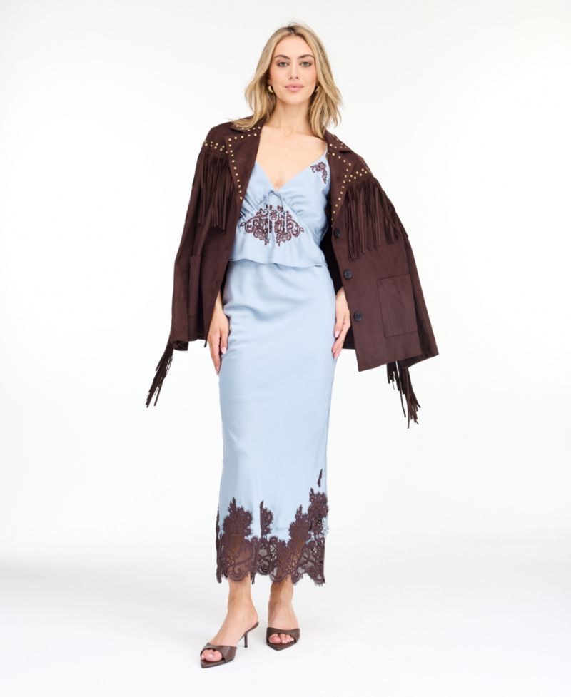 Women's Montana Faux-Suede Studded Fringe Jacket