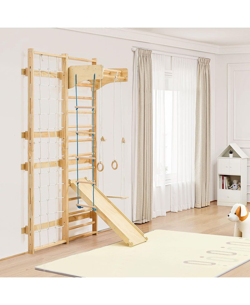 8 in 1 Swedish Ladder Wall Gym with Slide and Swing