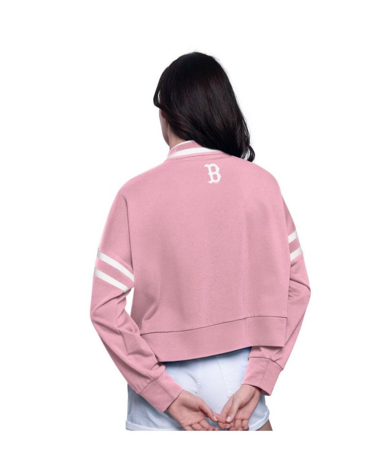 Women's Pink Boston Red Sox Power Play Cropped Pullover Sweatshirt