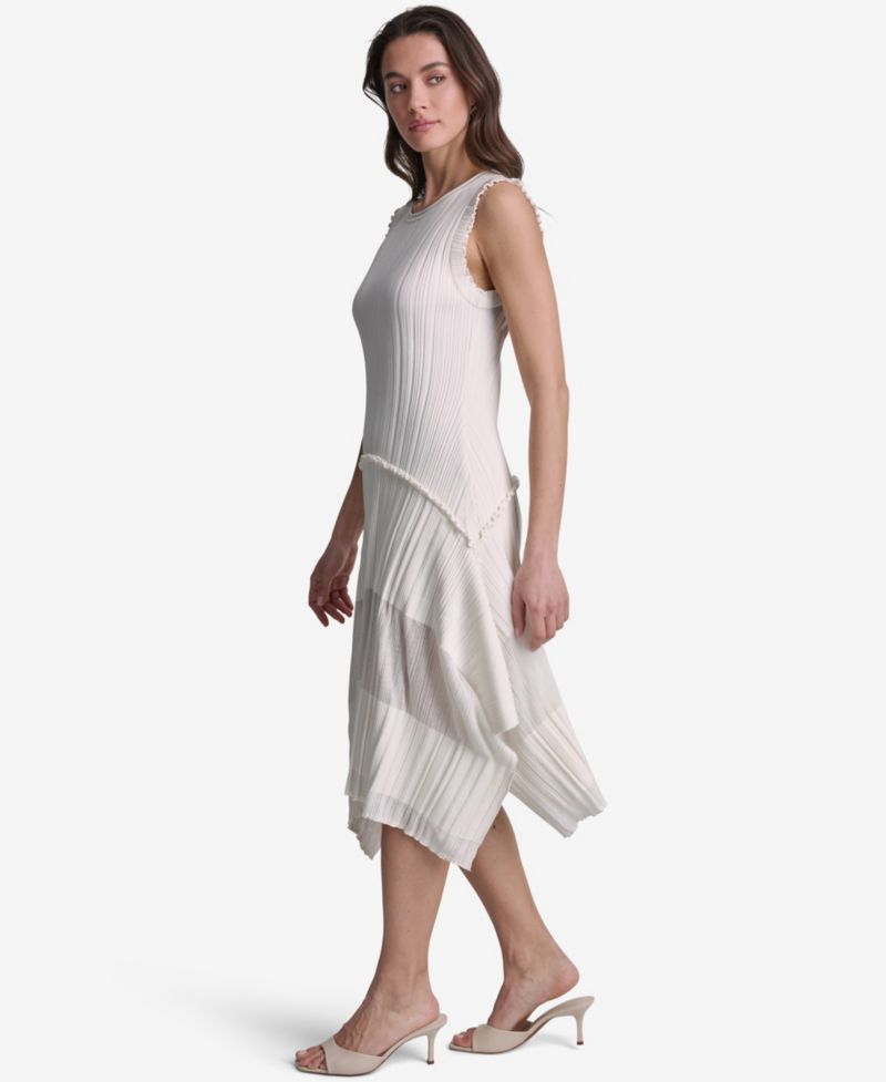 Women's Pleated Crewneck High-Low Dress