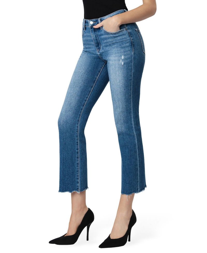 Women's High Rise Raw Distressed Hem Kick Flare Jeans