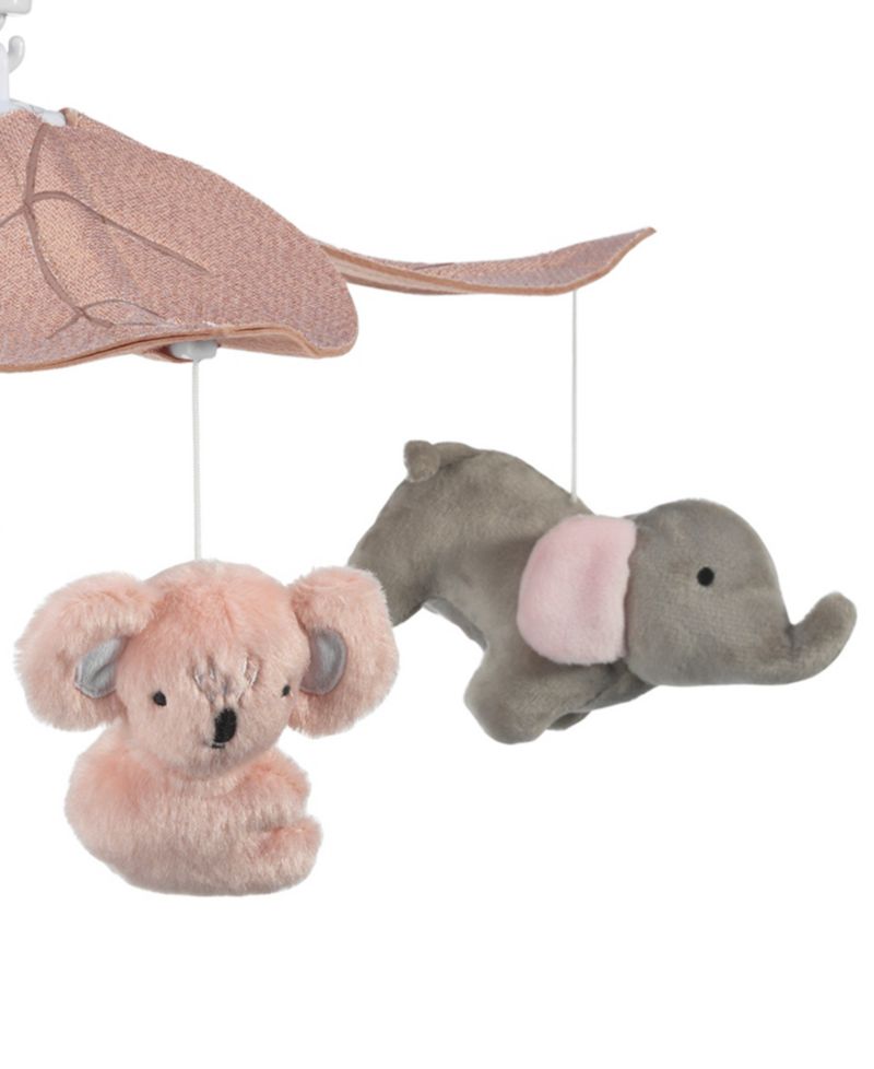 Lambs and Ivy Calypso Pink/Gray Koala and Elephant Musical Baby Crib Mobile