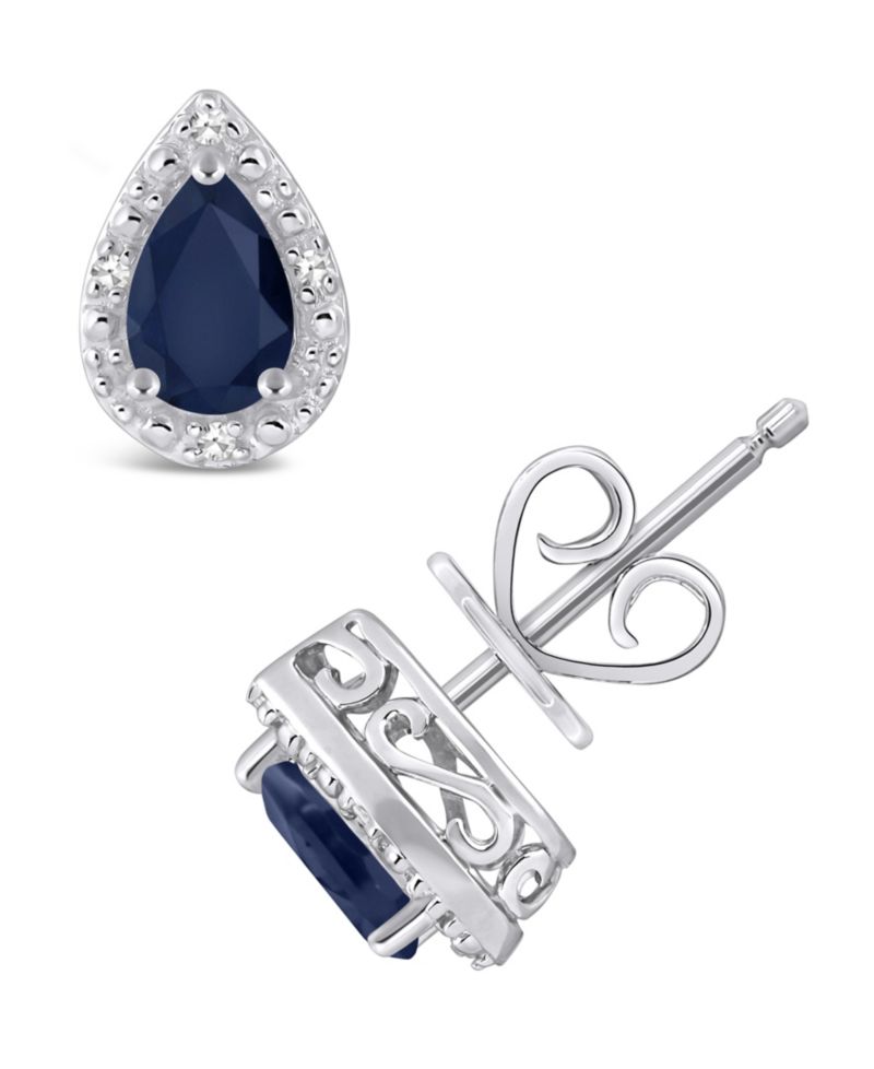 Sapphire (9/10 ct. t.w.) and Diamond Accent Stud Earrings in Sterling Silver (Also in Ruby)
