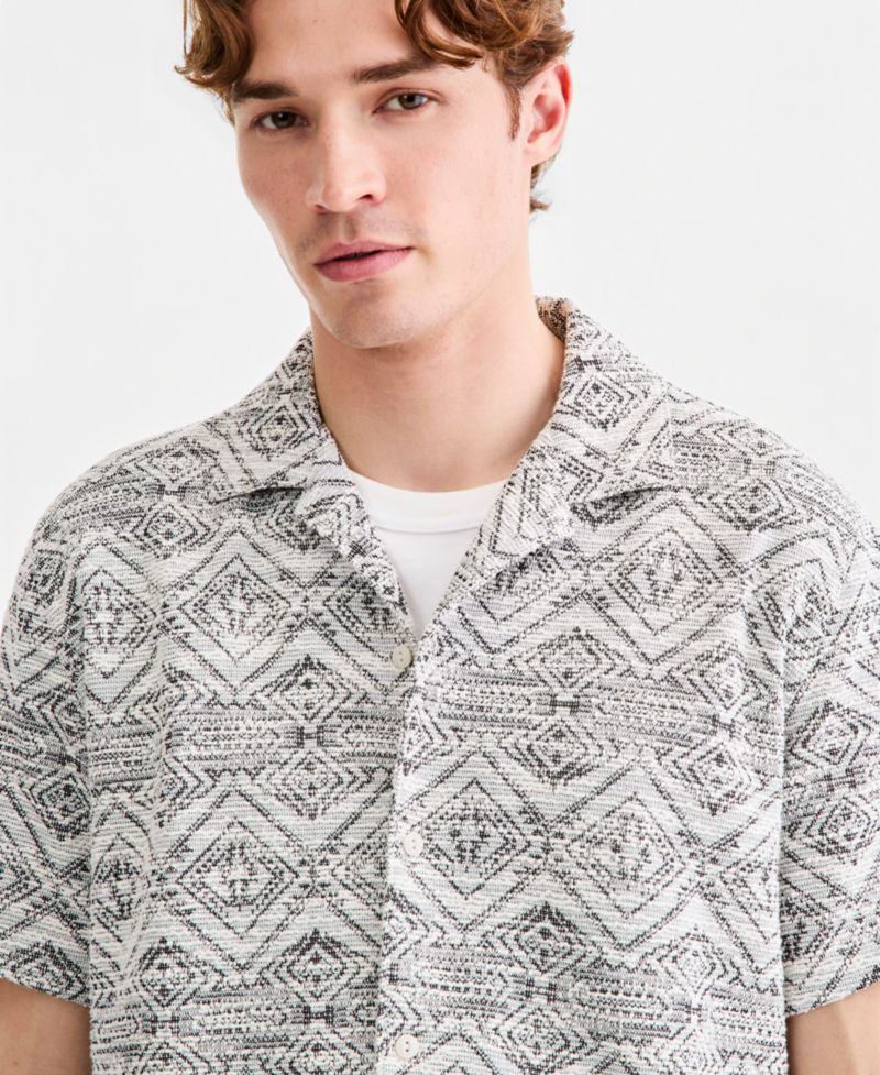 Men's Knit Medallion-Print Camp Shirt
