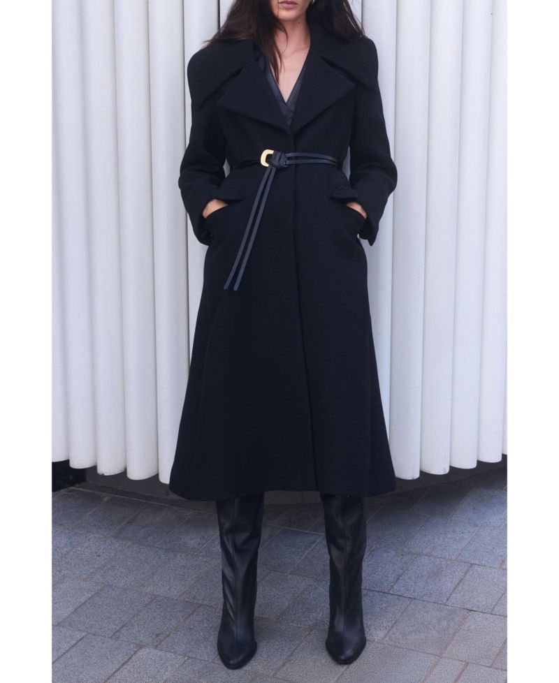 Women's Wool Shawl Collar Belted Midi Coat