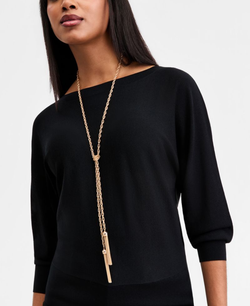 Chain Tassel Lariat Necklace, 28" + 3" extender