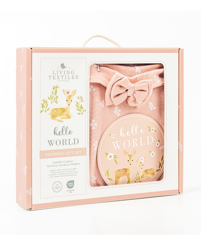 Baby Girls 3-Piece Dusty Rose Print Hello World Gift Set