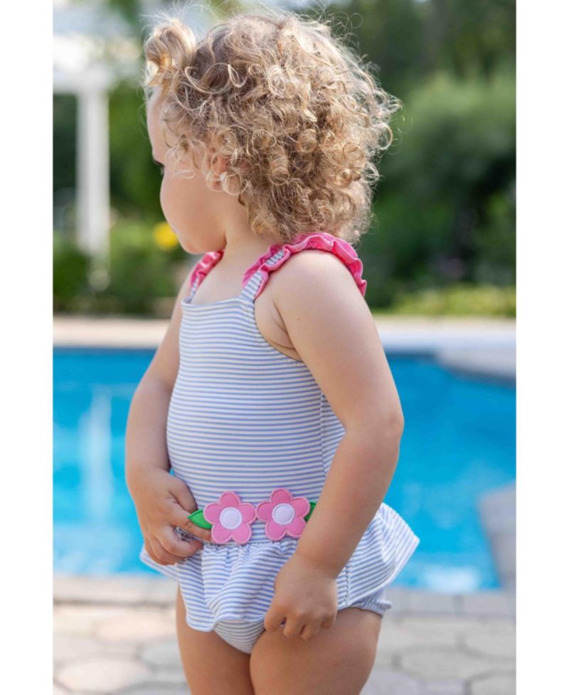 Baby Girl Seersucker Swimsuit With Flowers