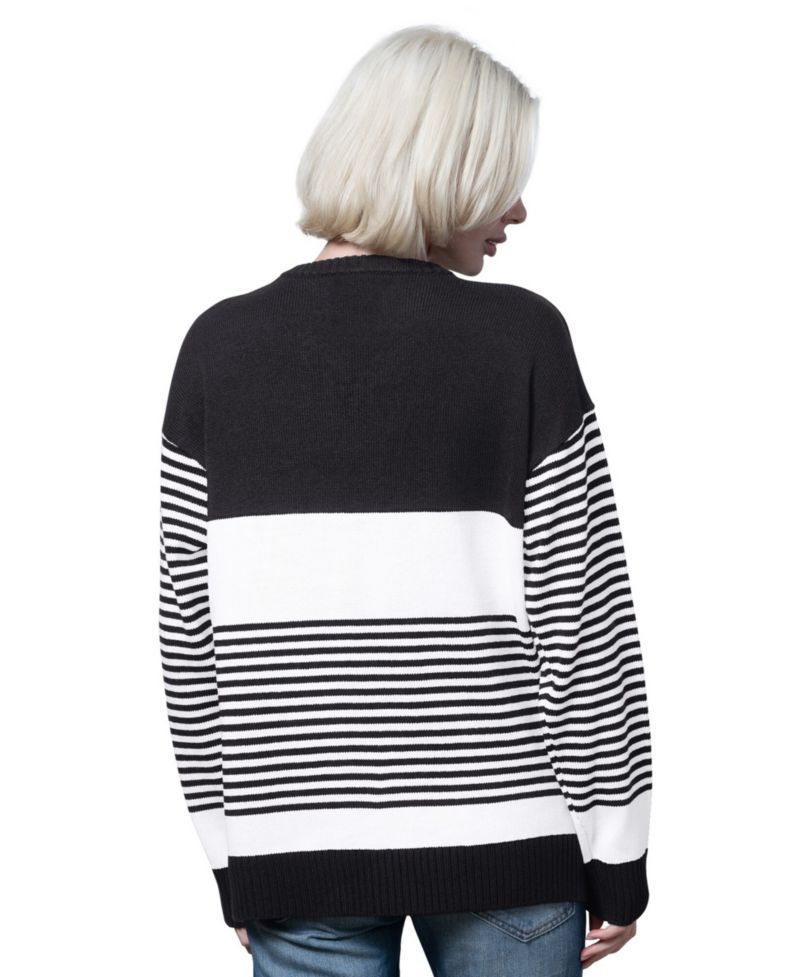 Women's Black Detroit Lions No Huddle Striped V-Neck Sweater