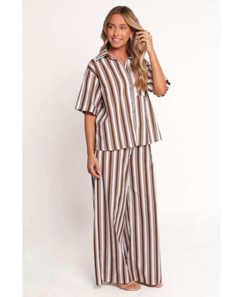 Women's Thalia Wide Leg Pant - Chocolate Stripe