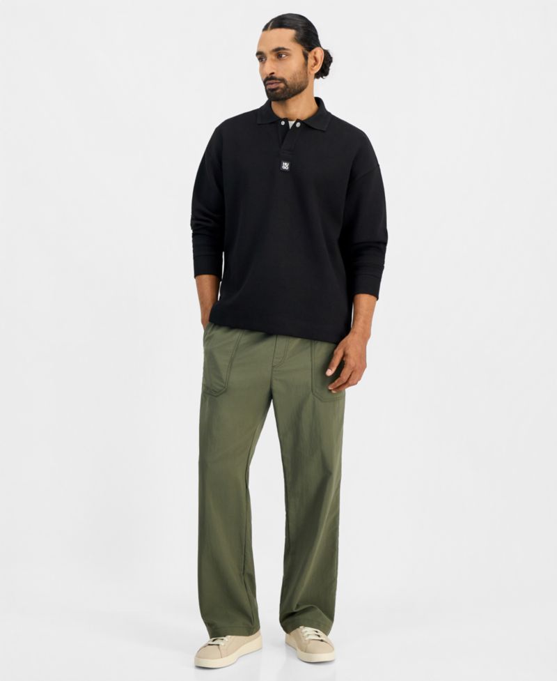 HUGO by Men's Dabins Long-Sleeve Textured Interlock Fabric Polo