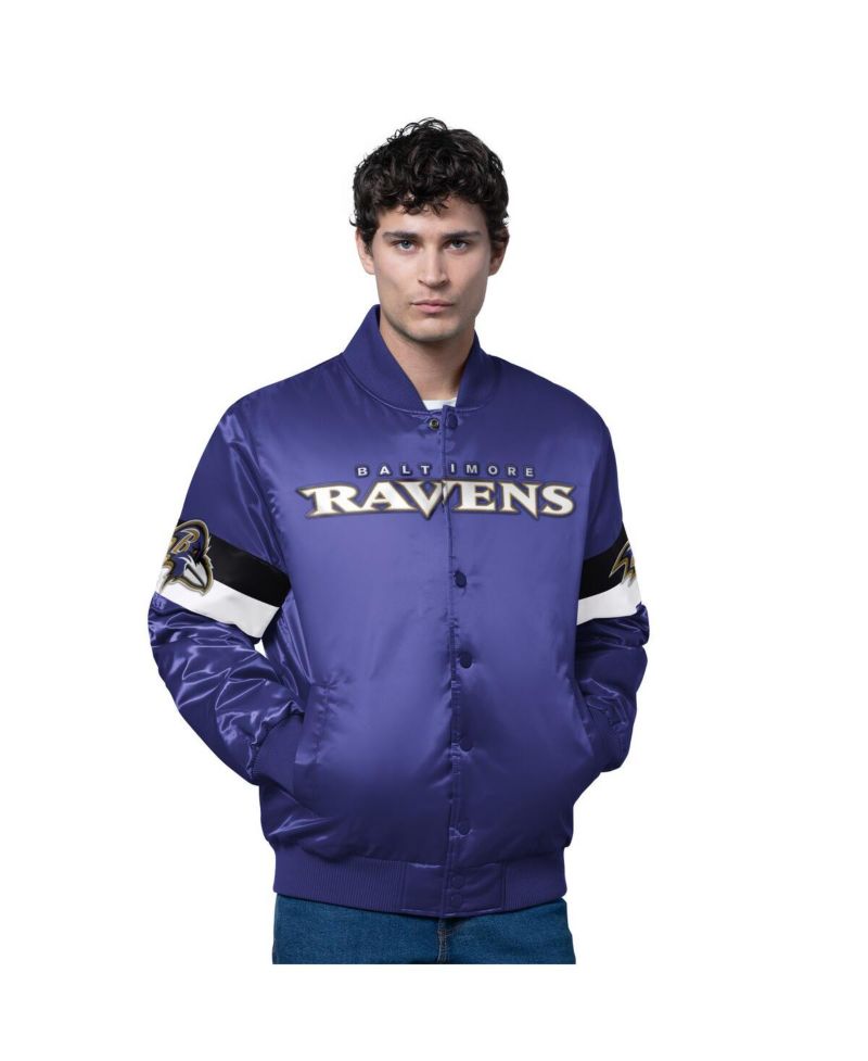 Men's Purple Baltimore Ravens Triple Option Satin Varsity Full-Snap Jacket