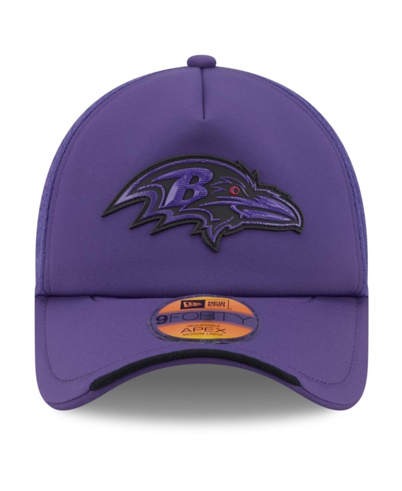 Men's Purple Baltimore Ravens 2026 Sideline Apex 9FORTY Adjustable Trucker Hat