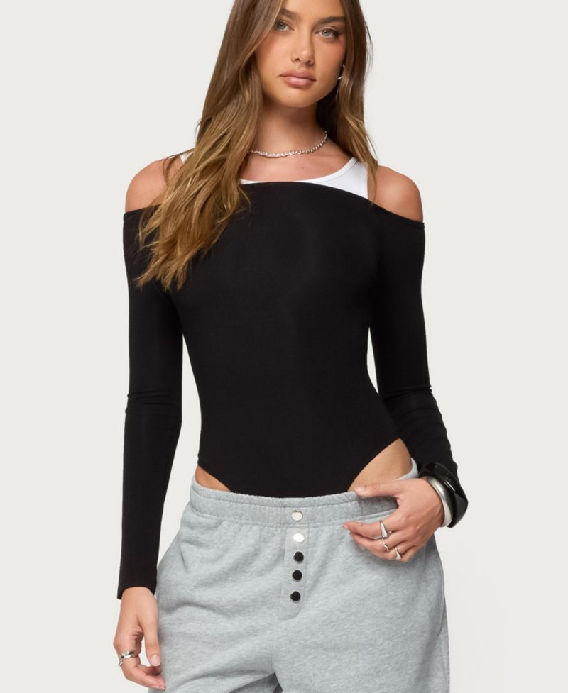 Women's Layered Ribbed Off Shoulder Bodysuit