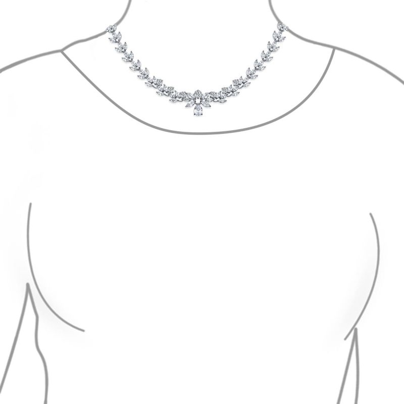 Classic Teardrop Aa CZ Statement Collar Tennis Necklace Silver Plated