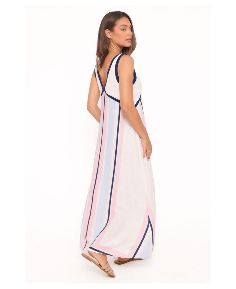 Women's Mackay Stripe Rayon-Linen Blend V-Neck A-Line Maxi Dress