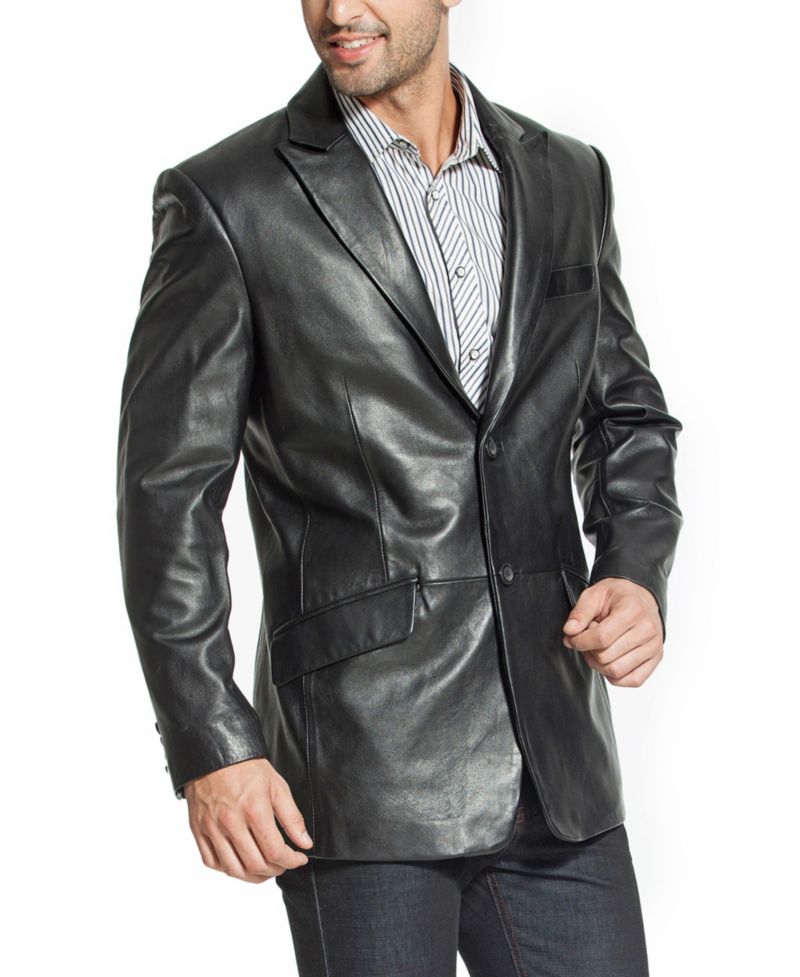 Men's Peak Lapel Two-Button Leather Blazer