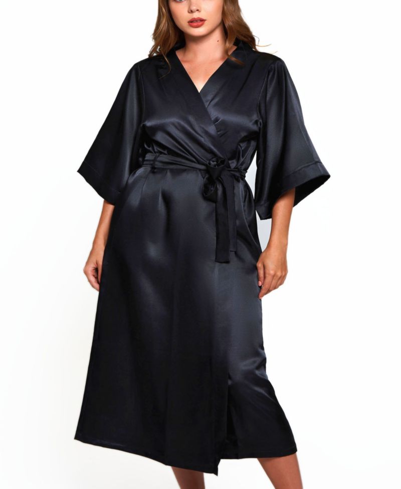 Victoria Plus Size Satin 3/4 Sleeve Long Robe