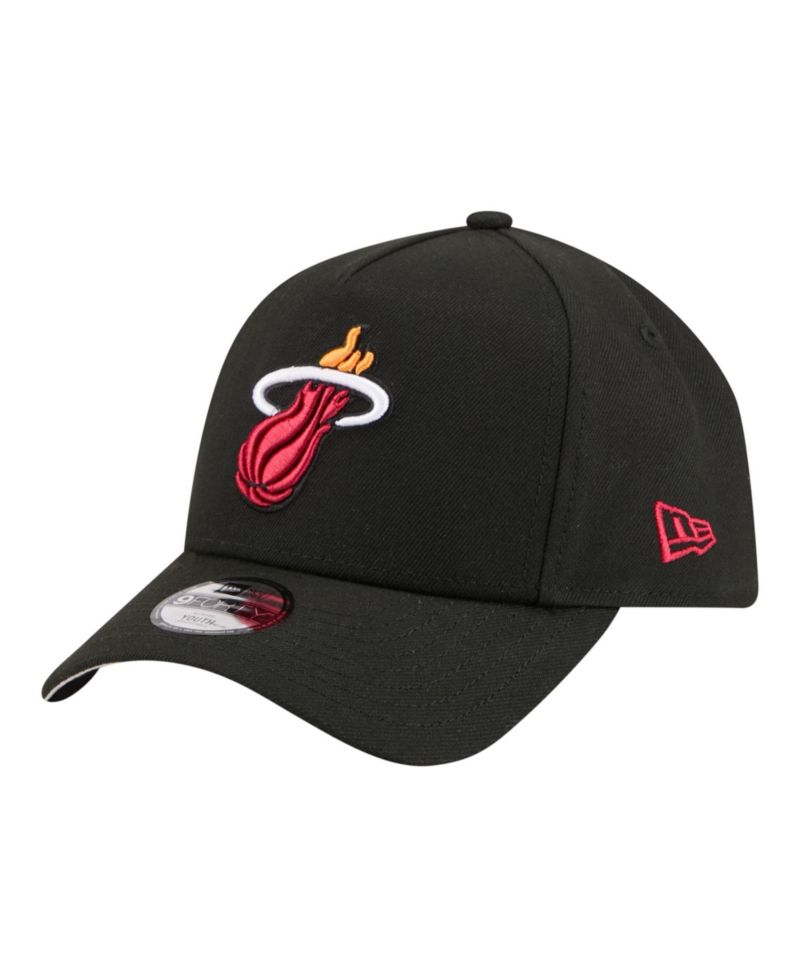 Big Boys and Girls Black Miami Heat 9FORTY A-Frame Adjustable Hat