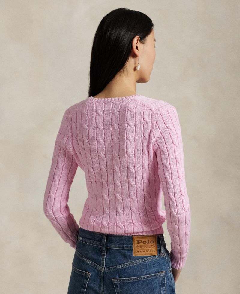Women's Cable-Knit Cotton V-Neck Sweater