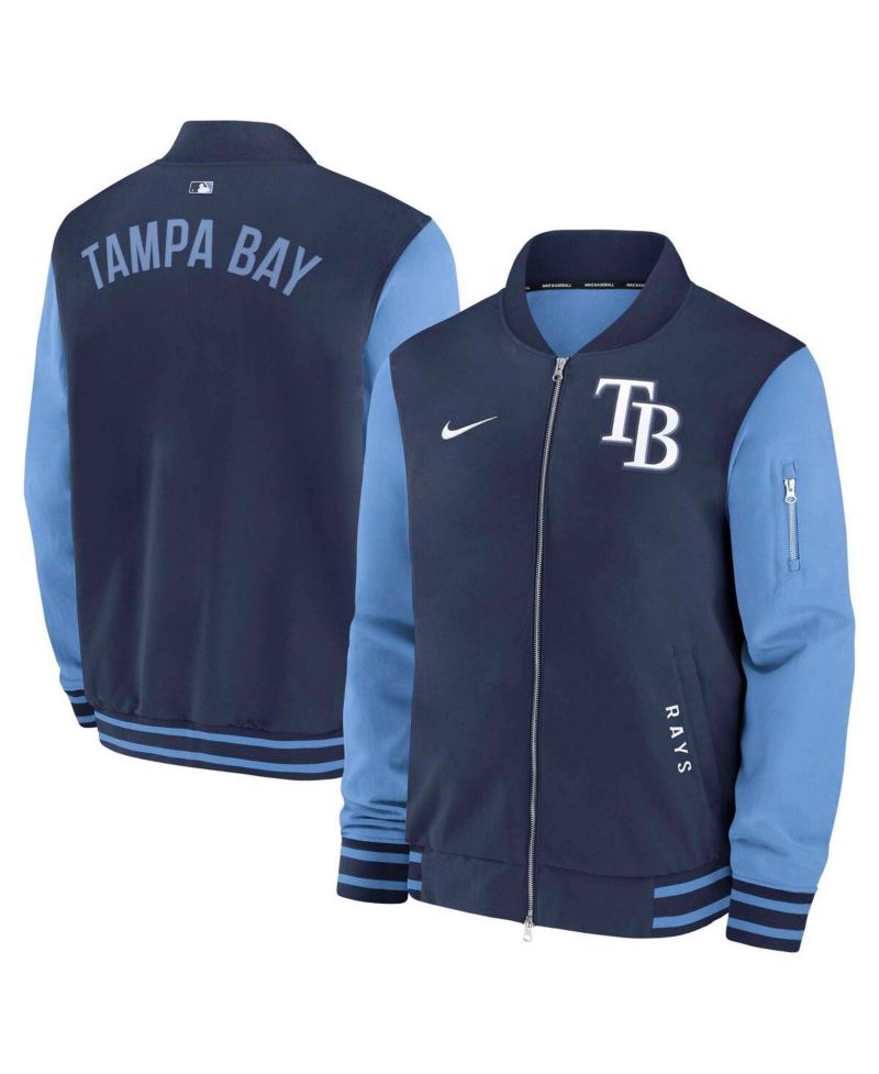 Men's Navy/Light Blue Tampa Bay Rays Authentic Collection Dugout Full-Zip Bomber Jacket