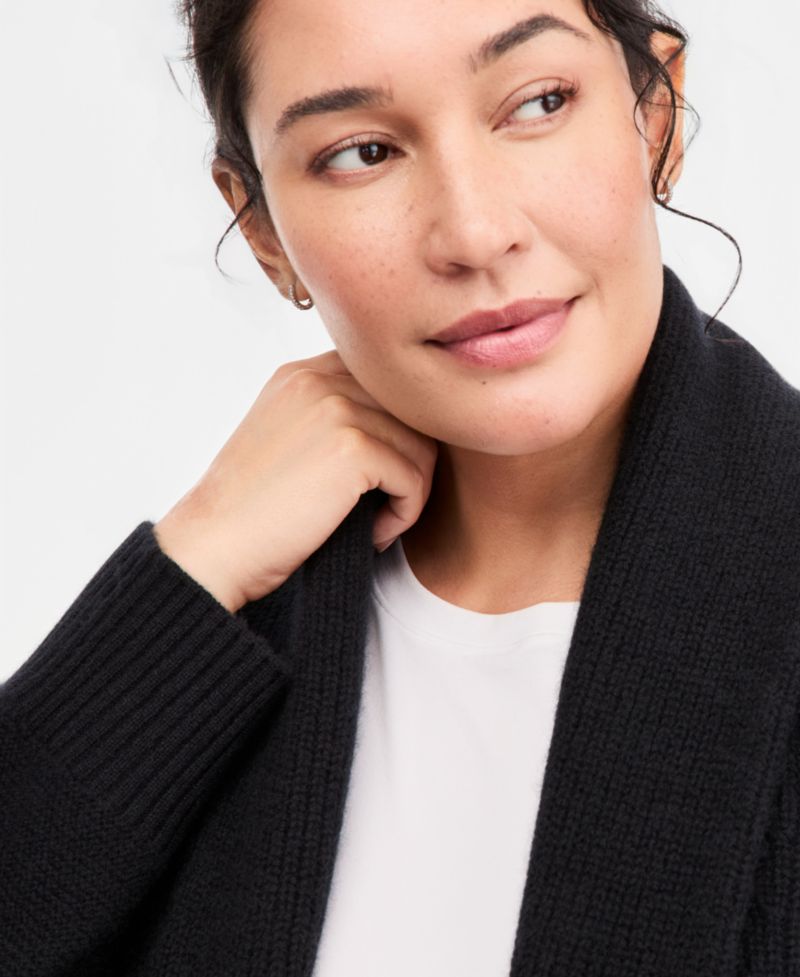 Plus Size 100% Cashmere Shawl-Collar Cardigan