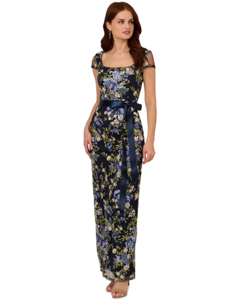 Women's Cascading Floral Sheath Gown