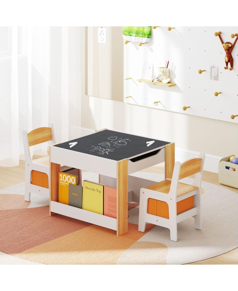 4-in-1 Kids Activity Table and 2 Chairs Set with Reversible Tabletop