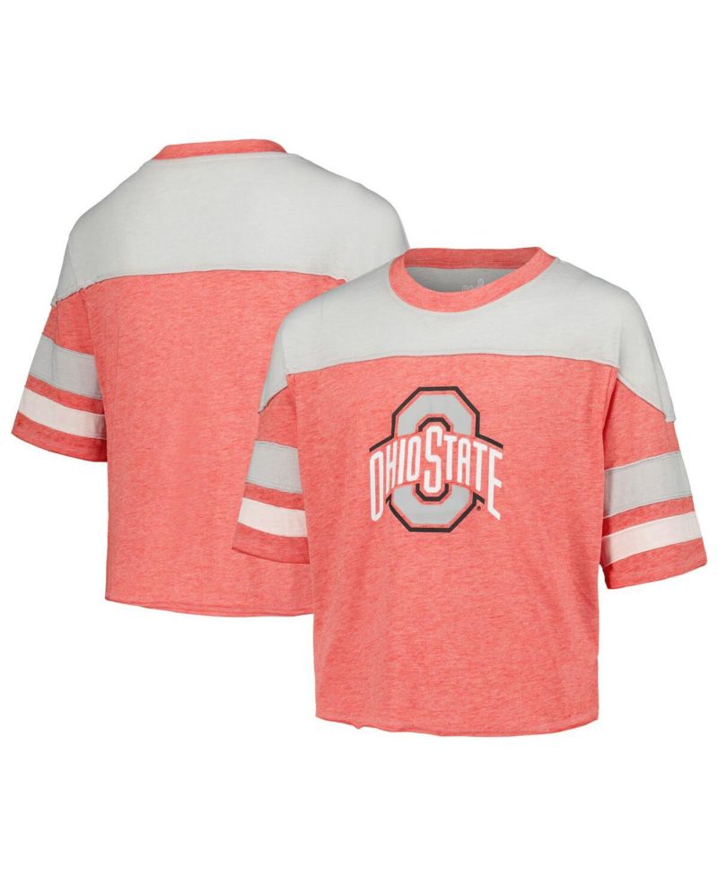 Girls Scarlet Ohio State Buckeyes Sunday Friday Sleeve Stripe Jersey T-Shirt
