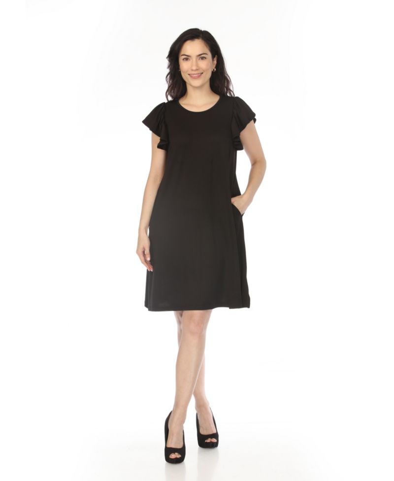 Women's Crew Neck Ruffle-Sleeve Dress