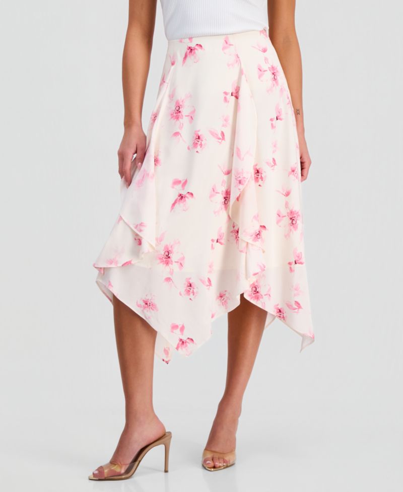 Petite Printed Ruffled Midi Skirt