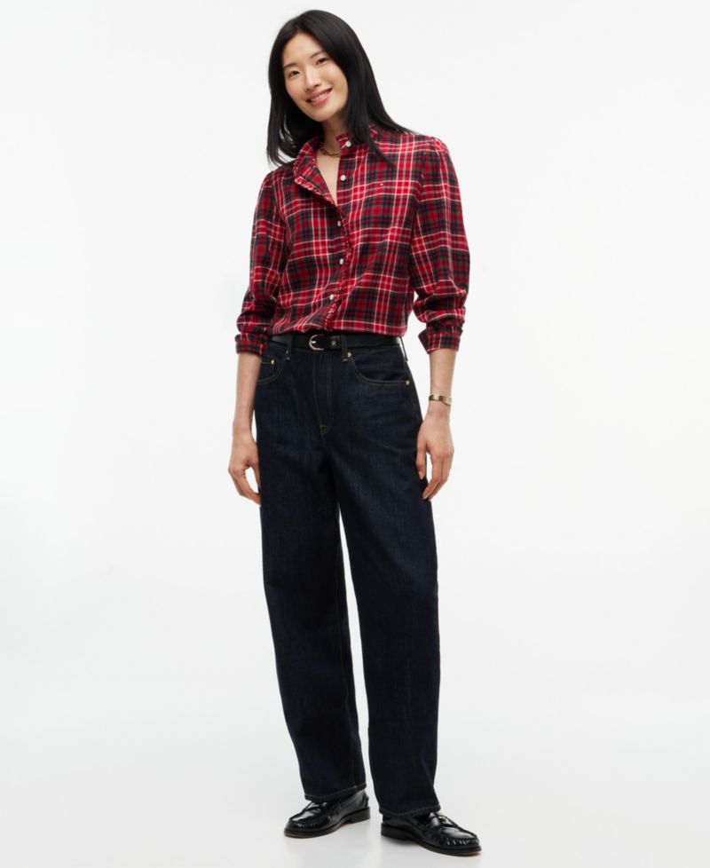 Women's Plaid Frill Flannel Shirt