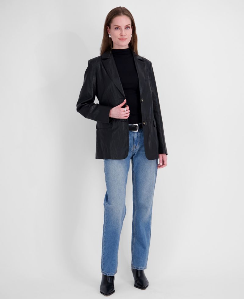 Women's Belted Faux Leather Trench Jacket