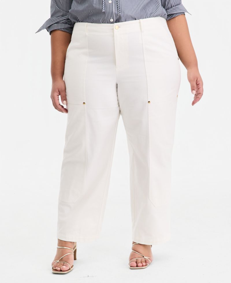 Trendy Plus Size High Rise Utility Straight Leg Pants