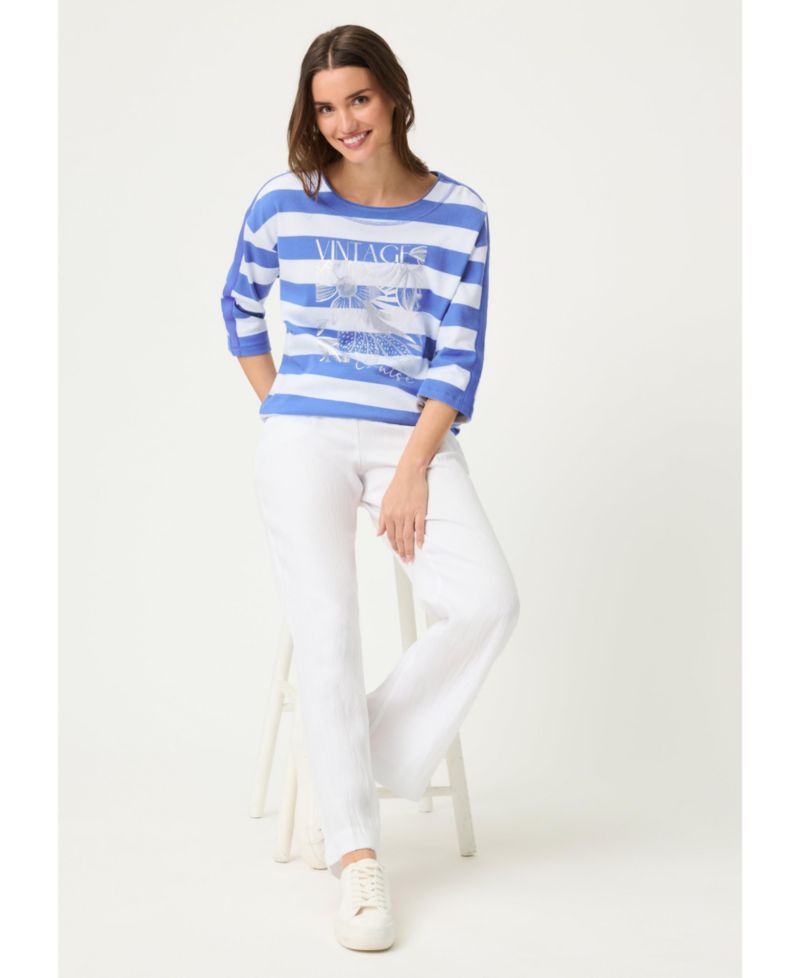 Women's Stripe and Placement Print Jersey Top