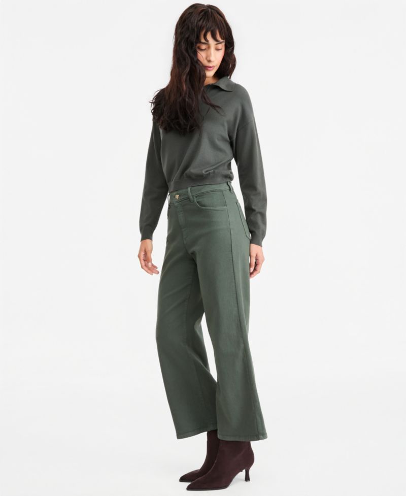 Women's Fuxia High-Waist Wide-Leg Stretch Pants