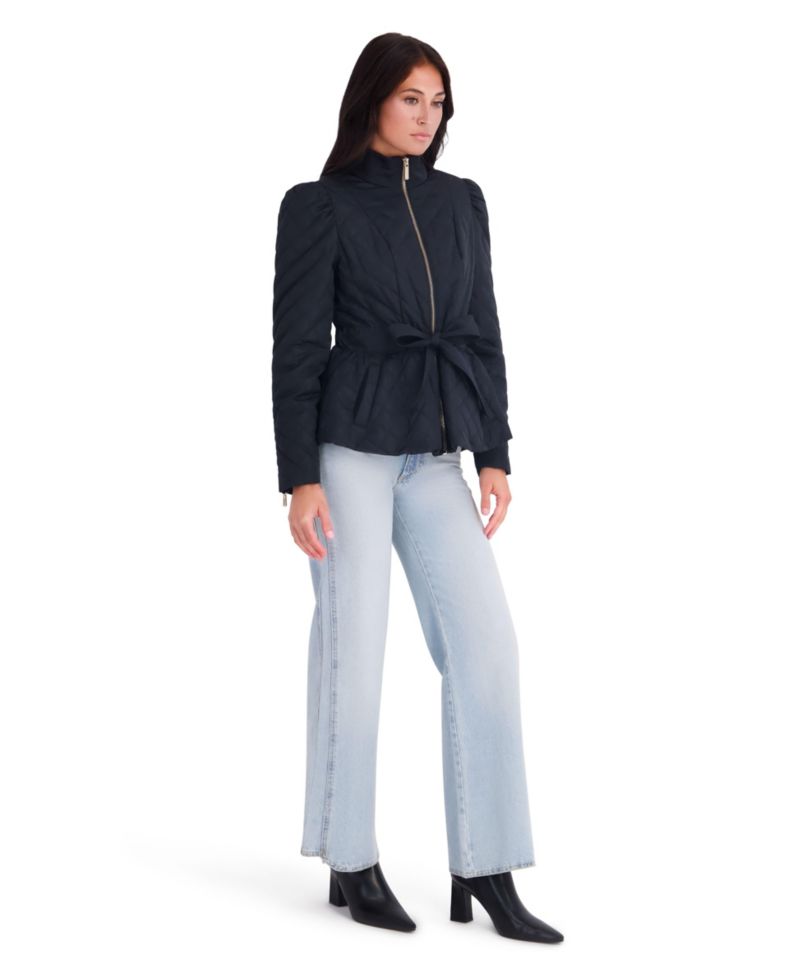 Women's Quilted Puff Sleeved Belted Jacket