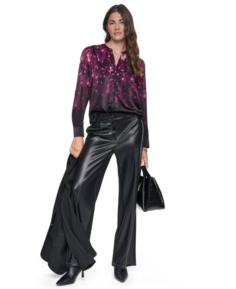 Women's Long-Sleeve Printed Satin Blouse