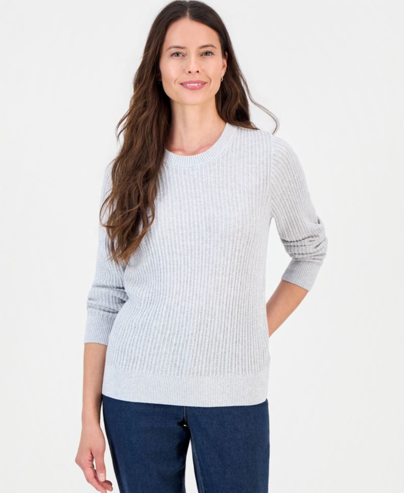 Petite Mix Stitch Crewneck Cotton Sweater, Macy's Exclusive