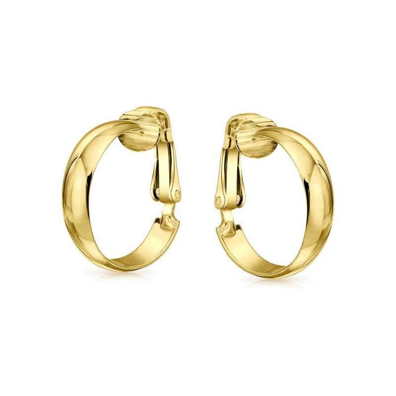Classic Basic Simple Lightweight Clip On Hoop Earrings Non Pierced Ears Gold Plated Sterling Silver .75 Diameter