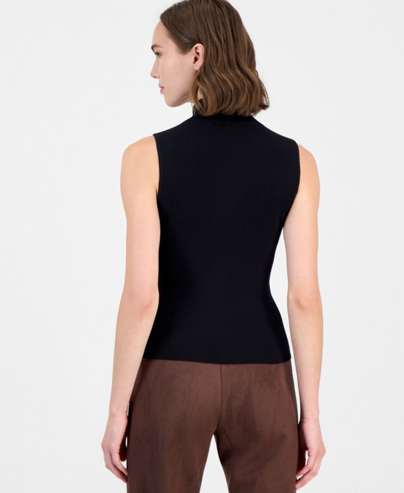 Women's Sleeveless Ribbed Mock-Neck Sweater